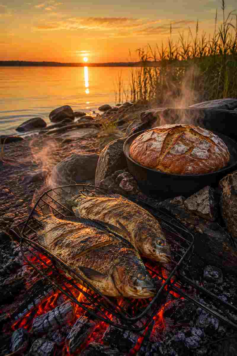 Jesus preparing fish and bread at Tiberias shore